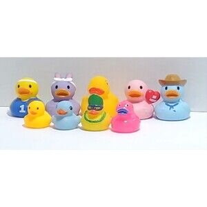 9 Assorted Themed Rubber Ducks Collection Sports Hawaiian Cowboy Bunny Bathtime